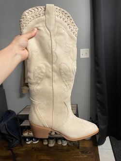 Beige Suede Cowgirl Boots — Size 8