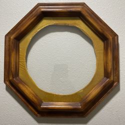 Vintage Octagonal Picture Frame Wood With Glass Velvet Gold Circle Matt 14”