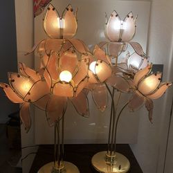 Modernist Hollywood Regency Tree table lamps. Murano Pink Glass Flower Bouquet 