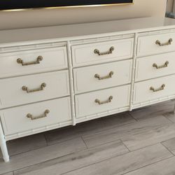 Vintage Palm Beach Style Classic Faux Bamboo Triple 9 Drawer Dresser With Original Hardware.  