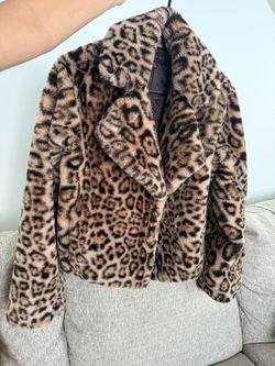 Anthropologie Leopard Print Faux Fur Coat
