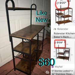 $60 Baker’s Rack Kitchen Storage Shelf, 4-Tier Microwave Stand, Coffee Bar for Spice,Like New