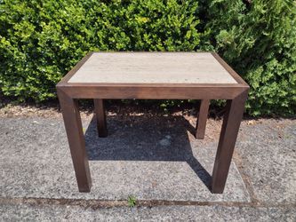 MCM Travertine & Wood Side Table Made in Seattle, WA