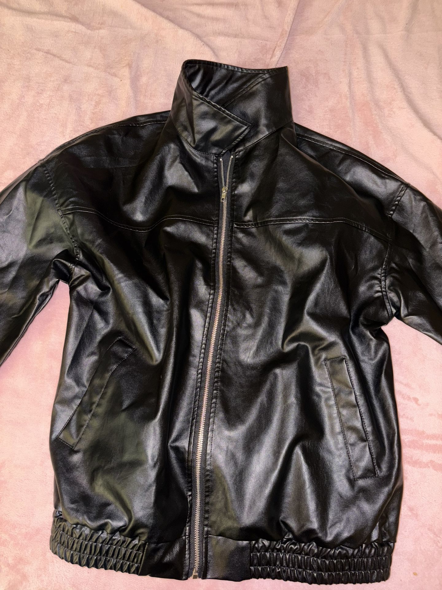 Girls oversized leather jacket