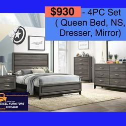 💥 FREE DELIVERY💥Brand new 4PC Queen Size Bedroom Set (Queen Bedframe, Nightstand, Dresser, Mirror)