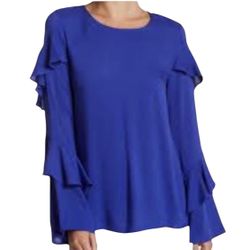 Ro & De ribbed ruffled sleeves knit blue blouse women’s Size Small