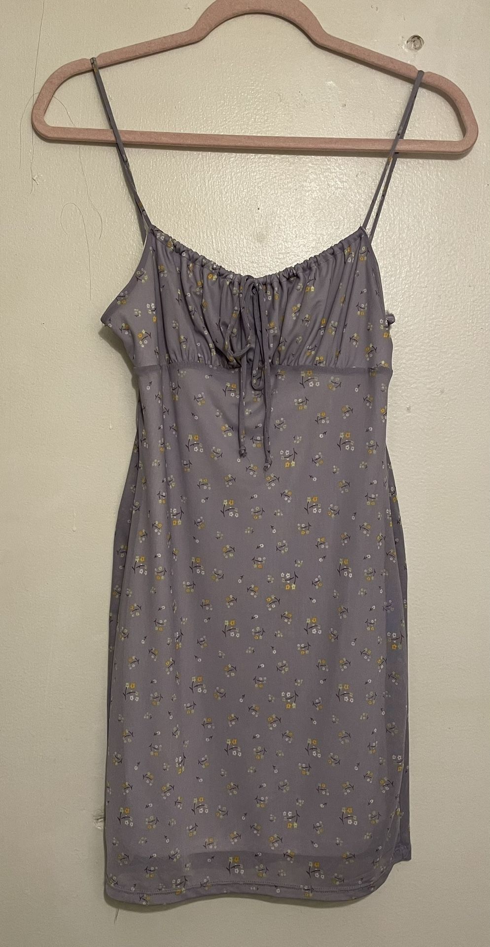 Purple Mesh Mini Dress With Yellow Orange Flowers
