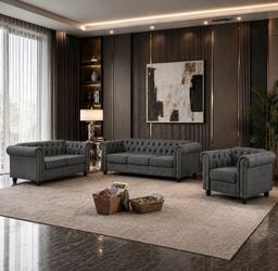 3 Pieces Chesterfield Furniture Sets, Sofa Loveseat And Chair , Living Room Set 