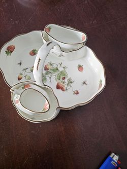 Coalport Strawberry Basket w/ Creamer & Open Sugar