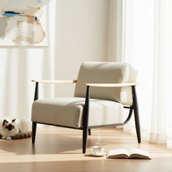 Homy Casa Molica Accent Chair Upholstered Spring Armchair with Solid Wood Arms in Oak Finish