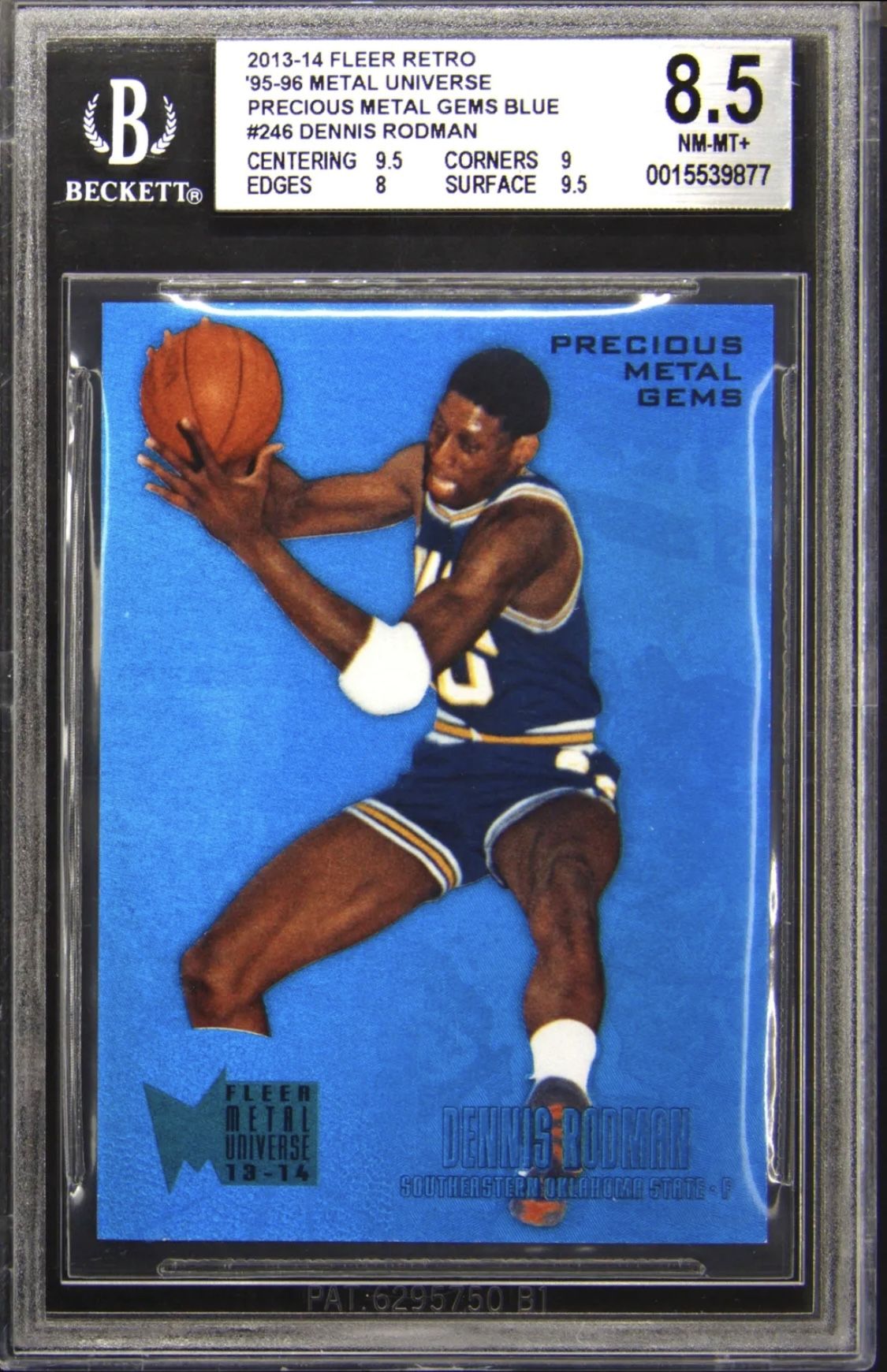 2013-14 Fleer Retro #246 Dennis Rodman Precious Metal Gems Blue PMG /50 BGS 8.5