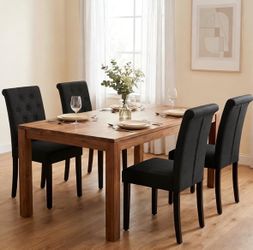 Set of 4 Upholstered Fabric Dining Chairs - Black