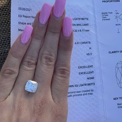 4.51 Square Cushion Diamond Loose For Engagement Ring Lab Grown H VS2