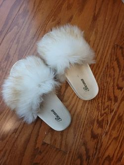 Fashionable cute white/tan fury sandals