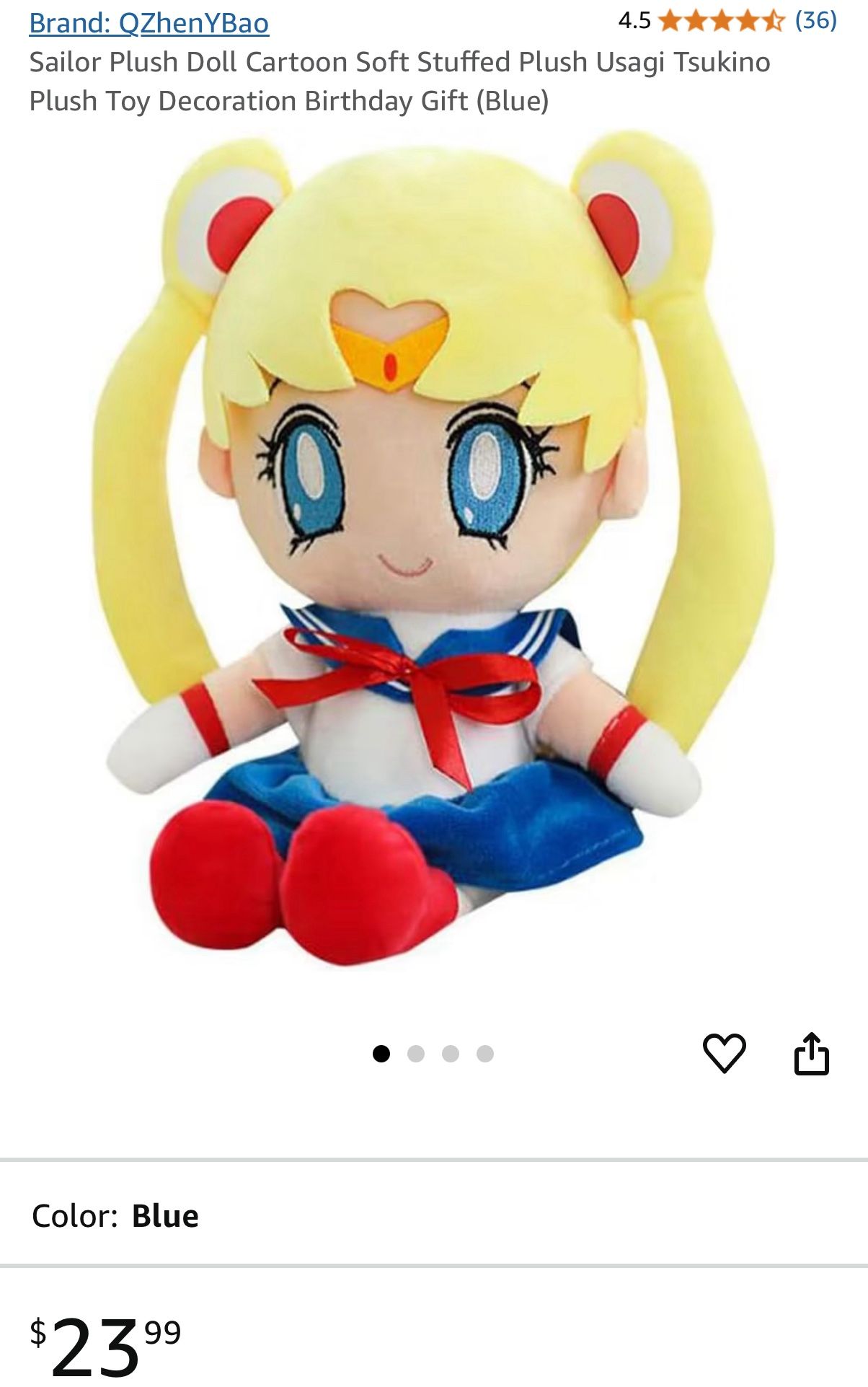 Sailor Plush Doll Cartoon Soft Stuffed Plush Usagi Tsukino Plush Toy Decoration Birthday Gift (Blue)