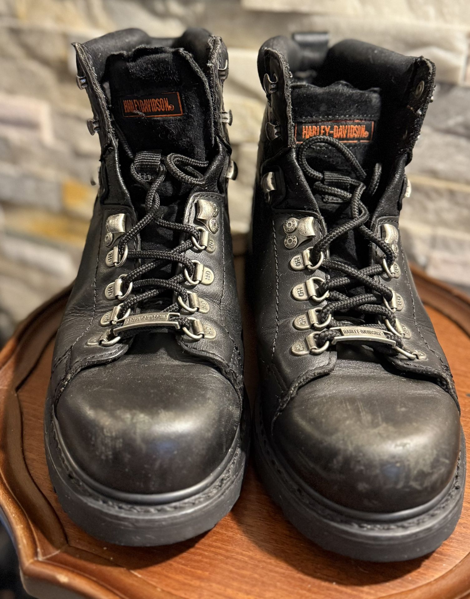 Womans Sz 9 Harley Davidson Orange Black Lace Up Leather Boots Biker Motorcycle