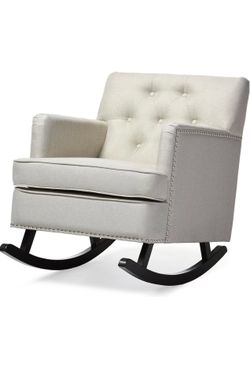 Baxton Studio Bethany Modern & Contemporary Fabric Upholstered Button-Tufted Rocking Chair, Light Beige