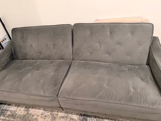 Gray Velvet Tufted 2-Seat Sofa