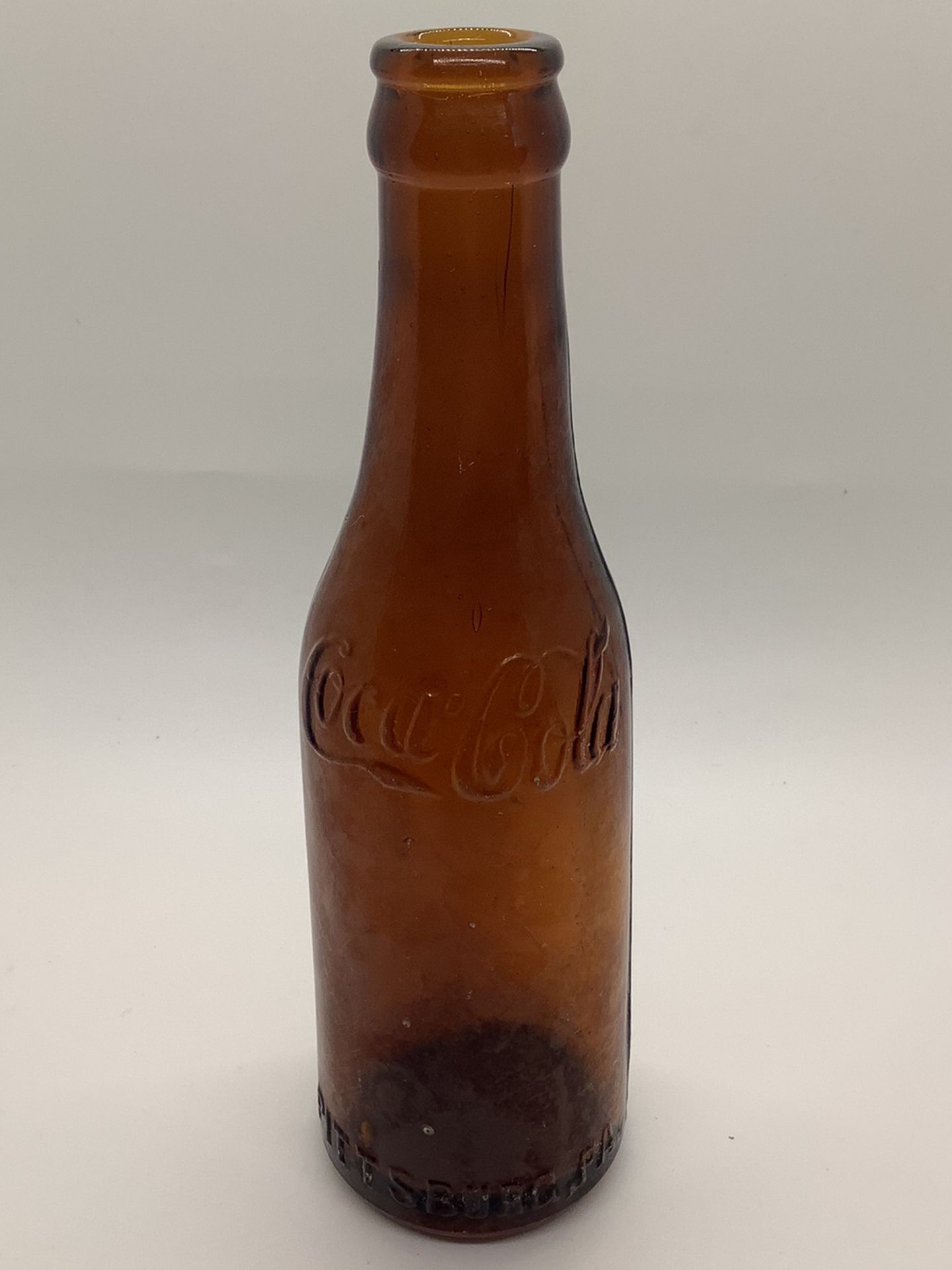 Antique Coca Cola 1906 Amber Straight Side Bottle- PITTSBURGH PA