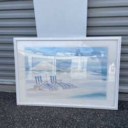 Large Framed Coastal Beach Lighthouse Wall Art Print