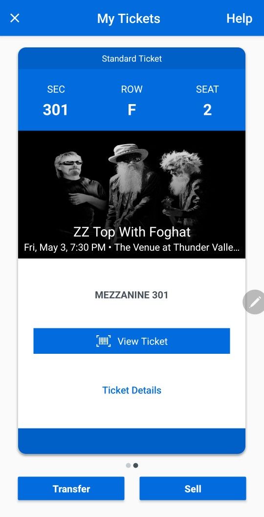 ZZ TOP AND FOGHAT MAY 3 THE VENUE 2 SEATS