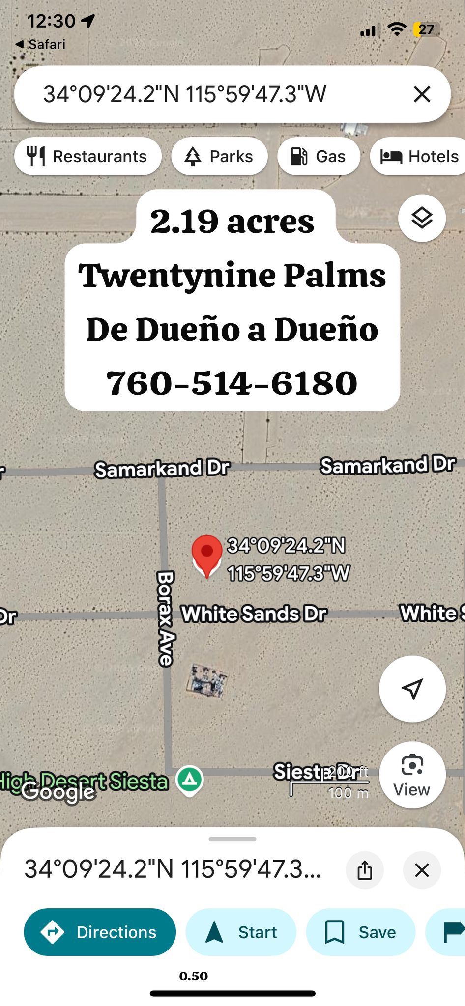 2.19 Acres De Venta En Twentynine Palms De Dueño A Dueño