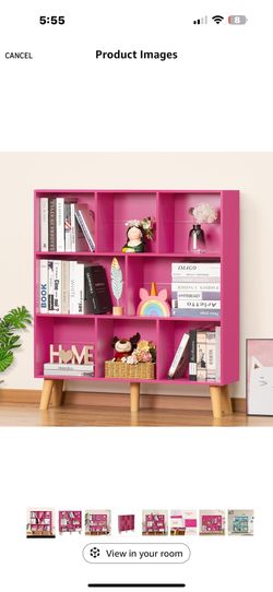 New in box LEYAOYAO Bookshelf,3 Tier Book Shelf with Legs,Pink Modern Bookshelf,Large Freestanding Open Modern Bookshelves,Display Bookcases Decor Fur