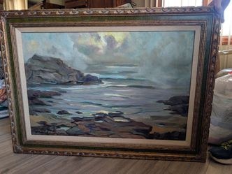 Large Vintage Oil Seascape Painting, Signed William Dampier '59, Framed 32x44