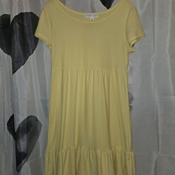 Planet Gold Luna Yellow Solid Mini Dress with Ruffle Hem NWT Size M