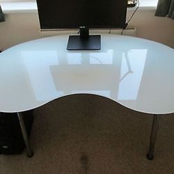 Kidney Shaped Glass Desk - Adjustable Height