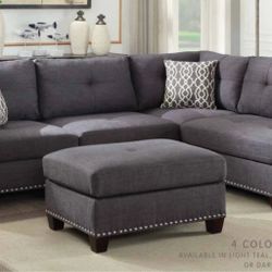 Gray Pinhead Sectional with a matching ottoman