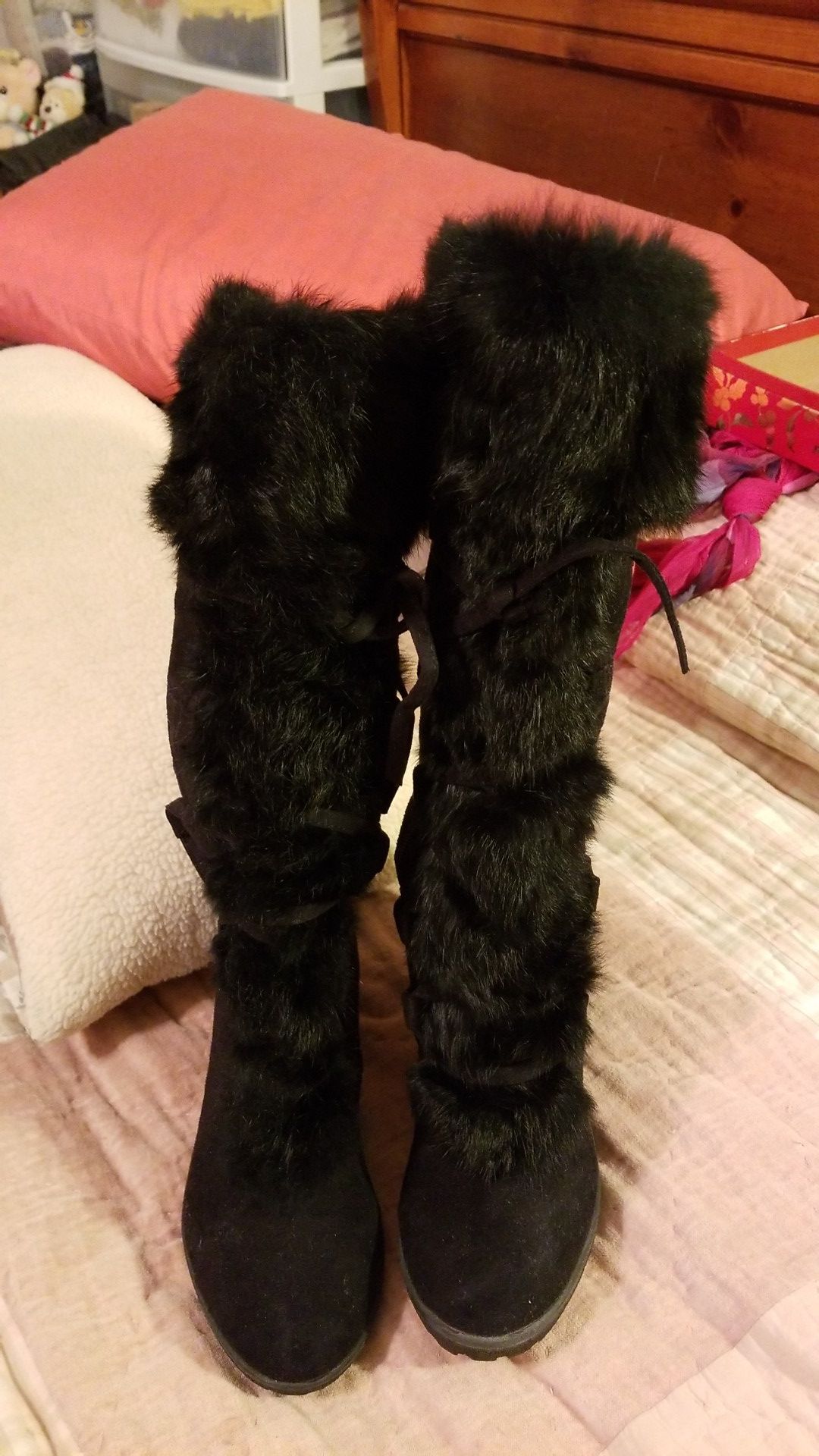 New black fur boots, size 9