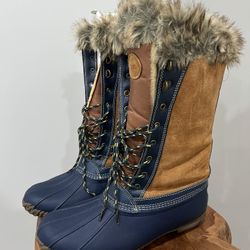 Sporto Waterproof Leather Faux Duck Boot Zipper 11W NEW Navy Chestnut Tan Fur