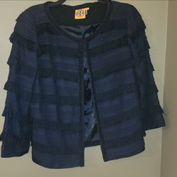 Tory Burch Navy Fringe Jacket sz 12