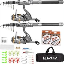Lixada Professional Fishing 2 of 7.9ft Rods, 2 Reels, Accessories, with Carry Bag
