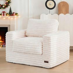 Giant Bean Bag Chair Sofa Plush White Fabric