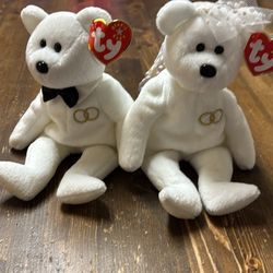 Ty Beanie Baby Mr. The Groom Bear and Mrs. The Bride Bear tags all dressed up and ready to wed!