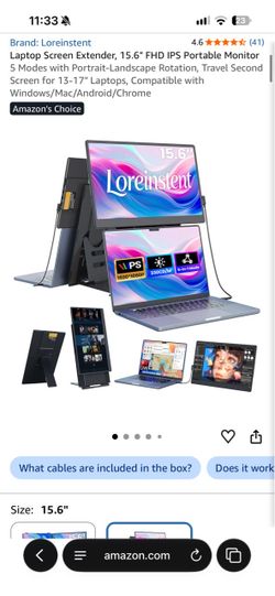 Brand New Loreinstent 15.6” Portable Monitor – 1080P IPS Laptop Screen Extender