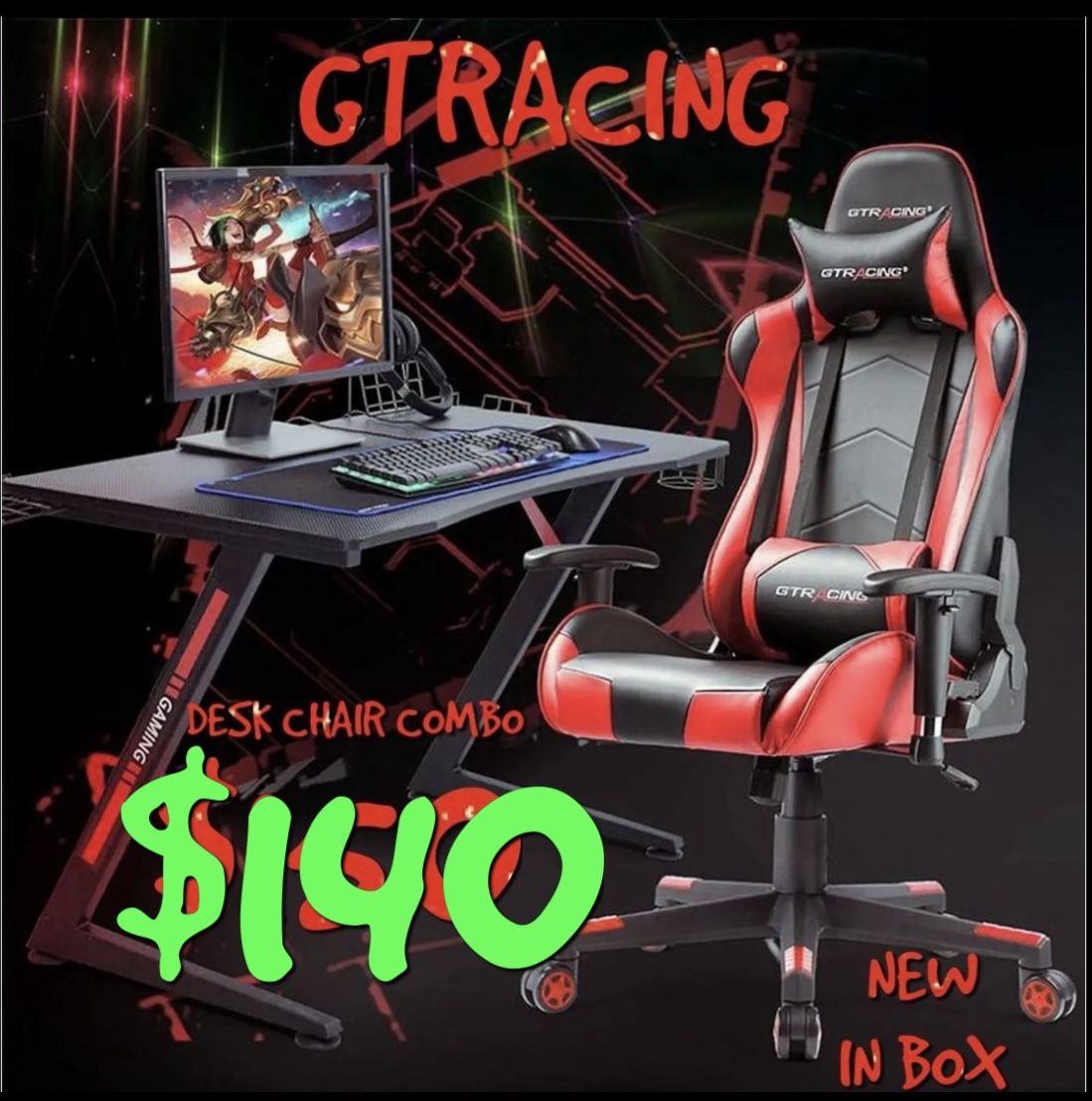GTRACING GAME DESK CHAIR COMBO NEW