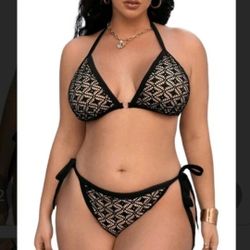 Rosecreek Women's Plus Size Black Bikini Size 2X Halter Tie Sides Swim Top