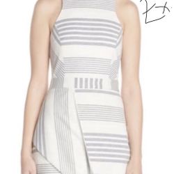 Adelyn Rae Asymmetrical Halter Dress in White and Gray
