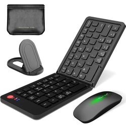 Wireless Bluetooth Keyboard & Mouse Combo, Foldable Keyboard and Mouse for iPad, iPhone, Tablet,USB-C Rechargeable Portable Combo for iOS Android Wind