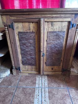 Rustic Wood Sideboard w/punched Tin Panels