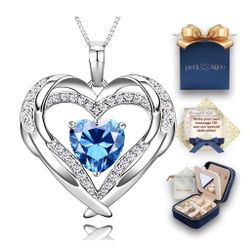 Petit Bijou 925 Sterling Silver Heart Necklace for Women w/Birthstone (Dec./Turquoise)