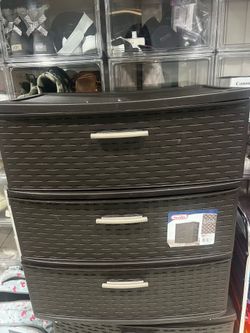 Sterilite Wide 3 Drawer Weave Tower, Plastic Vertical Storage Organizer, Espresso
