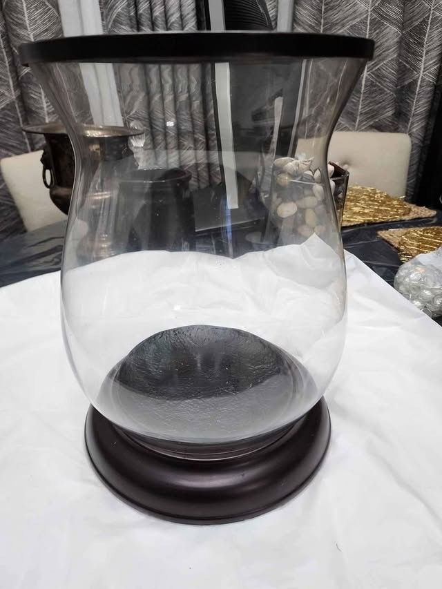 LARGE Kohl's Bronze Color And Glass Candle Pillar Holder, Flower Or Decorations Vase $20