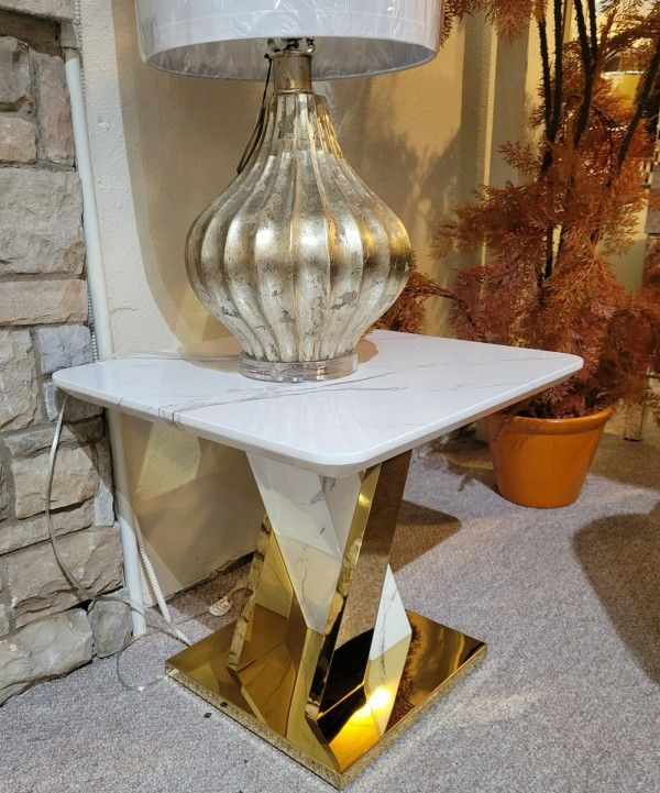Faux Marble Top End Table