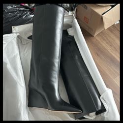 JIMMY CHOO Blake Knee Boot 85 Black Calf Leather Wedge Knee-high Boots