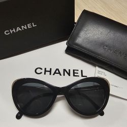 Chanel Sunglasses – Black Cat-Eye Frame with Gold CC Logo, With Receipt