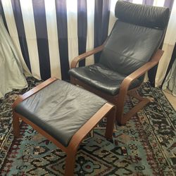 IKEA Poang Leather Armchair and ottoman - Eames Style
